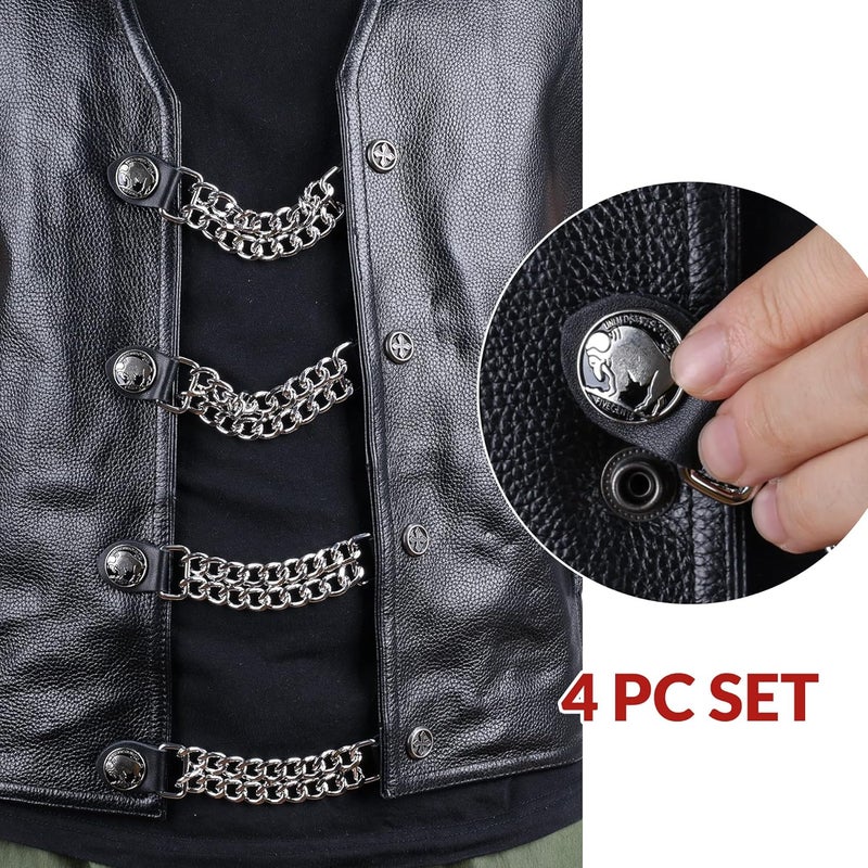 Mirthcos Motorcycle Vest Extenders for Men & Women - 4 PCS Leather Vest Extensions for Biker - Durable Double Chrome Chains - Image 4